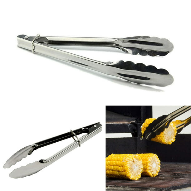 8x23cm Kitchen BBQ Serving Tongs Stainless Steel Serving Food Metal Kitchen Tong